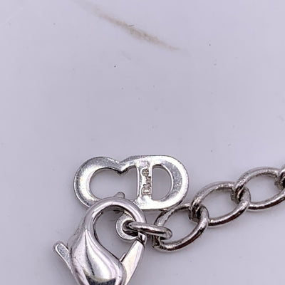 Christian Dior Silver Metal D Buckle Crystals Logo Bracelet