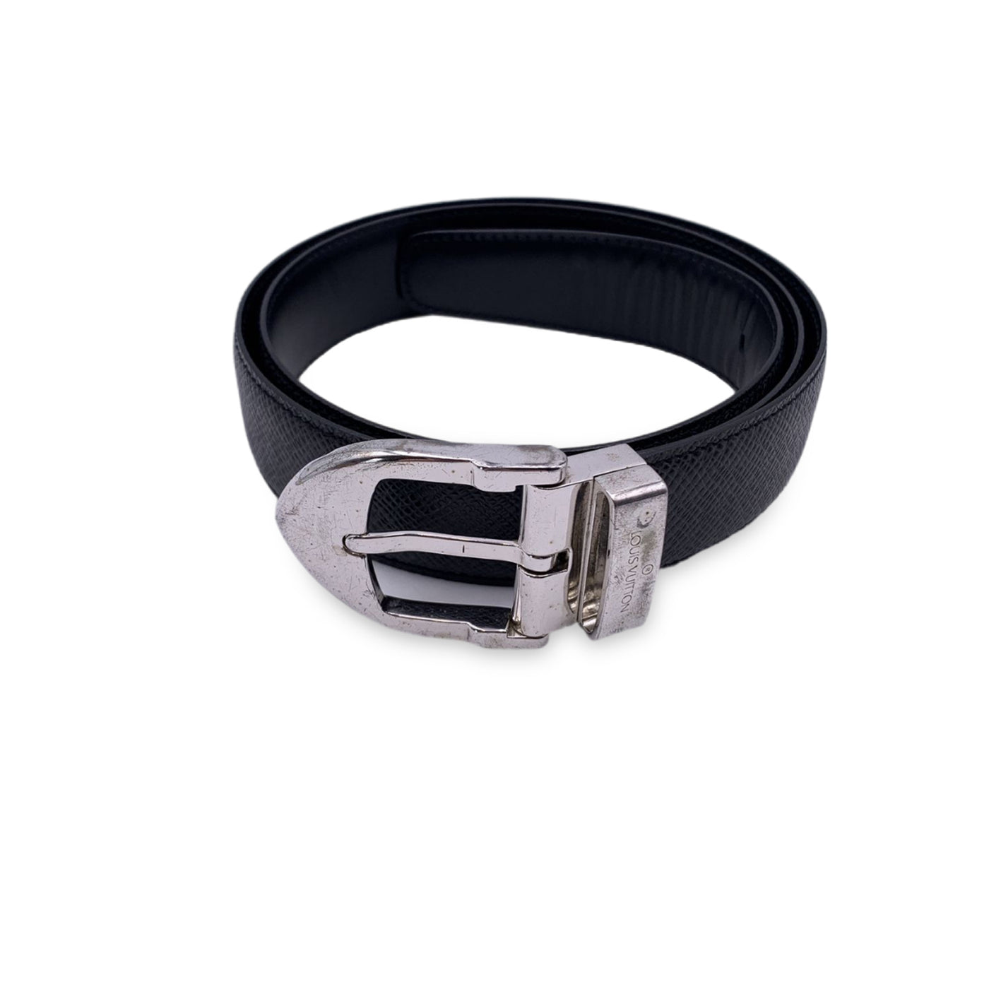 Louis Vuitton Black Taiga Silver Metal Buckle Classic Belt Size 85/34