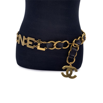 Chanel Rare Vintage Gold Metal Spell Out Coco Chanel Chain Belt