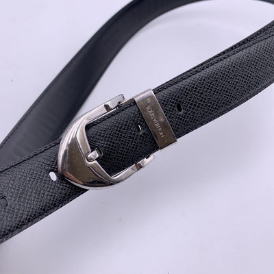 Louis Vuitton Black Taiga Silver Metal Buckle Classic Belt Size 85/34