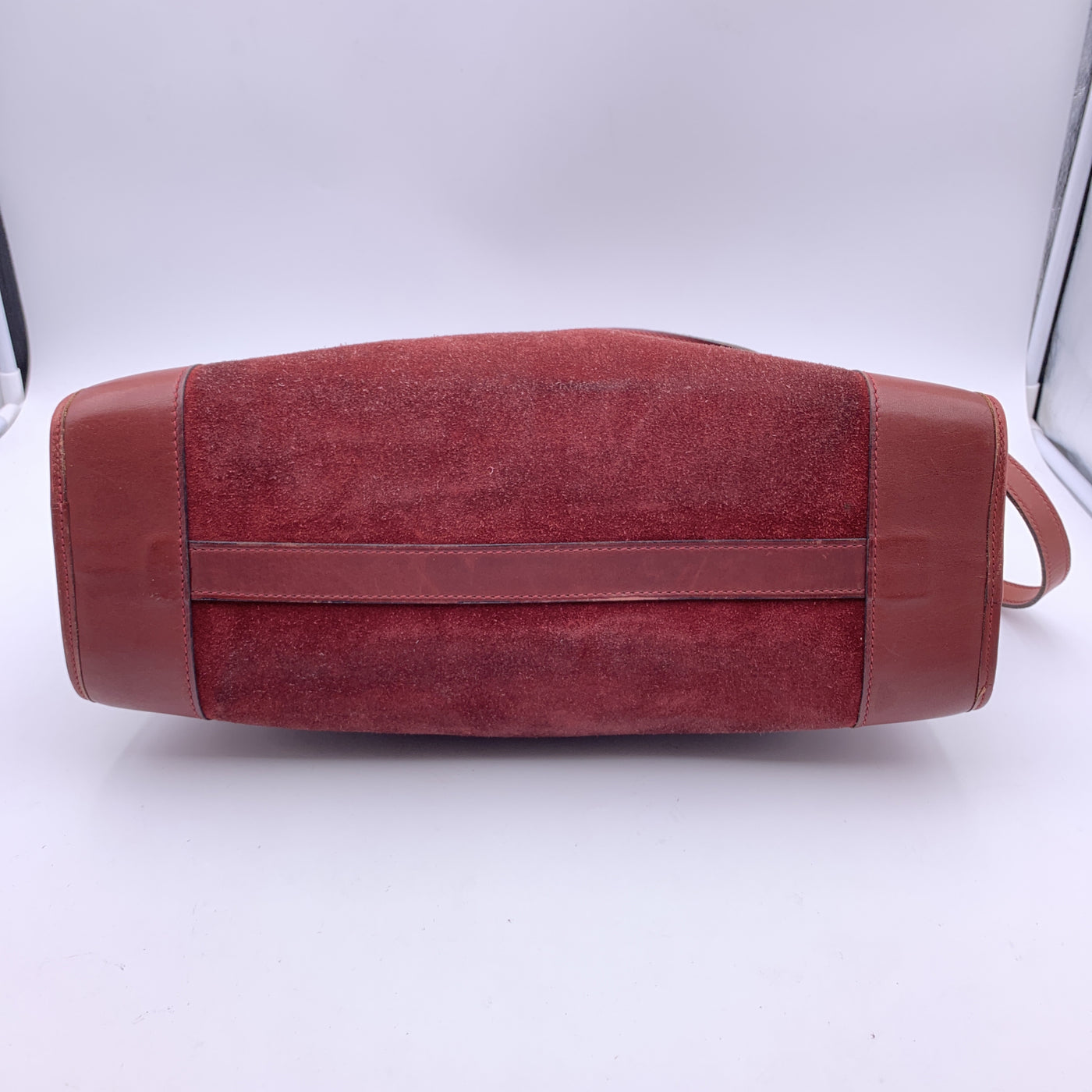 Gucci Vintage Burgundy Suede and Leather Satchel Tote with Strap