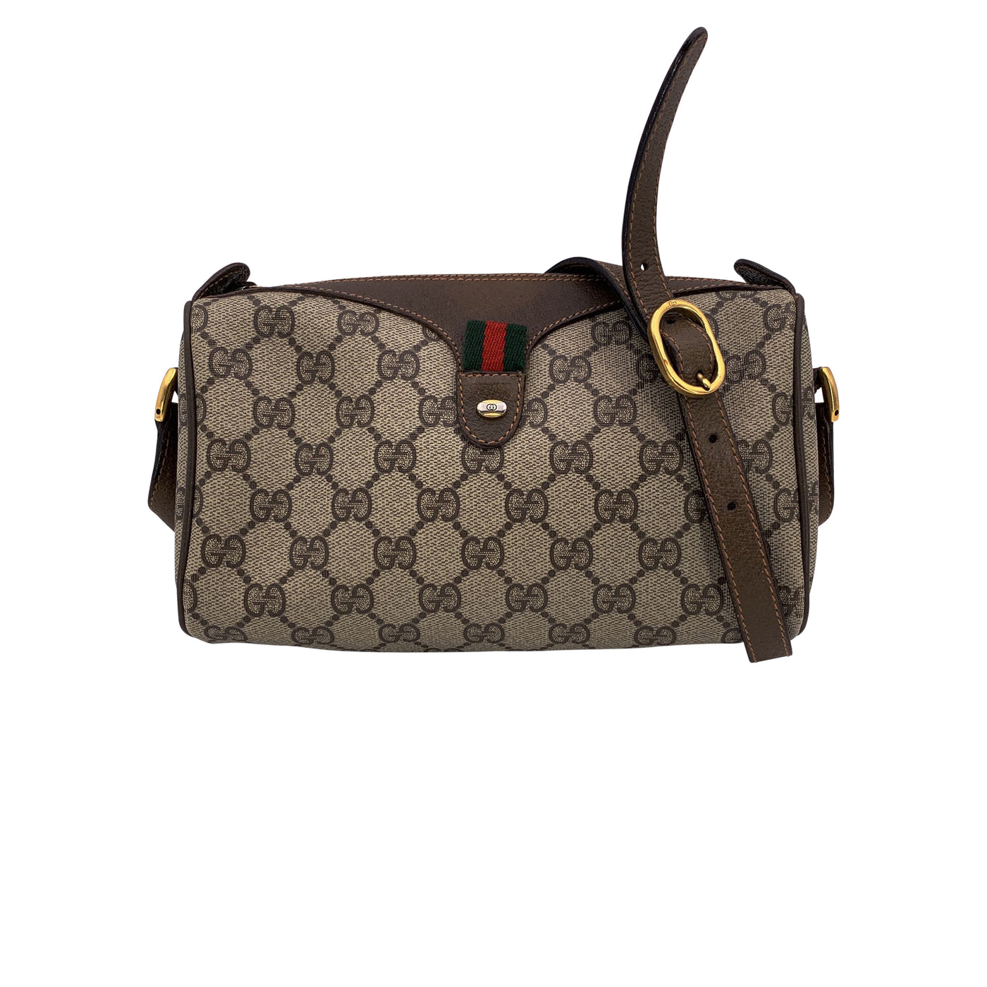 Gucci Vintage Brown Monogram Canvas Small Zip Crossbody Bag