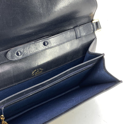 Gucci Vintage Blue Monogram Gussetted Flap Shoulder Bag with Stripes