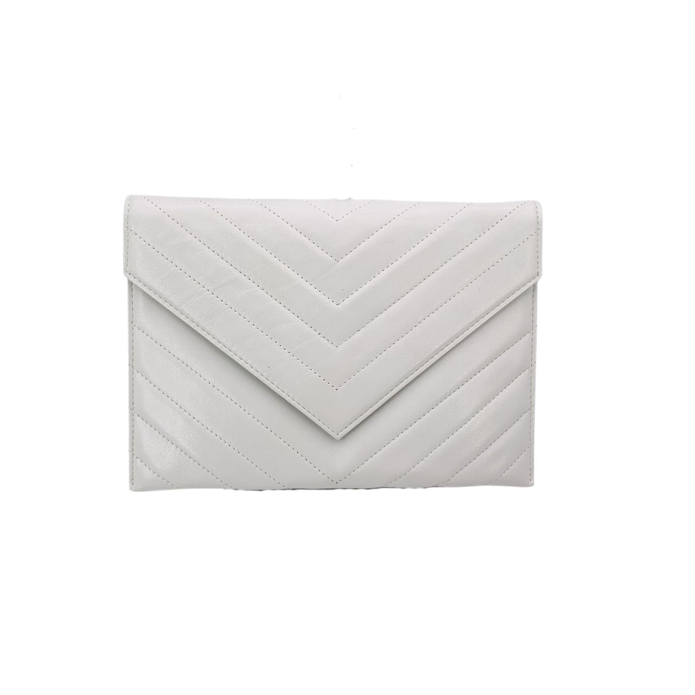 Yves Saint Laurent Vintage White V Quilted Leather Small Clutch Bag