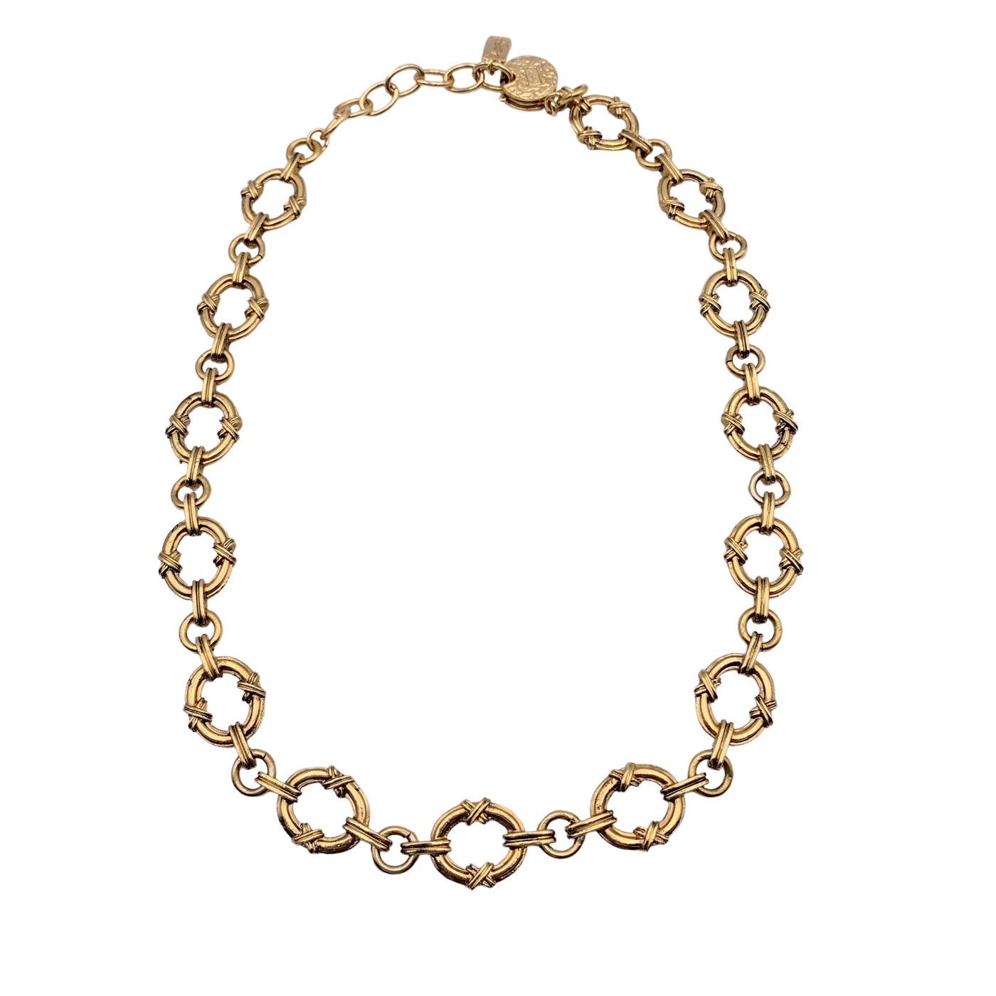 Yves Saint Laurent Vintage Gold Metal Chain Rings Necklace