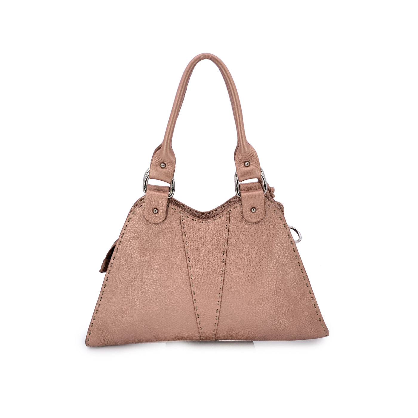 Fendi Selleria Pink Rose Metallic Leather Devil Trapezio Hobo Bag