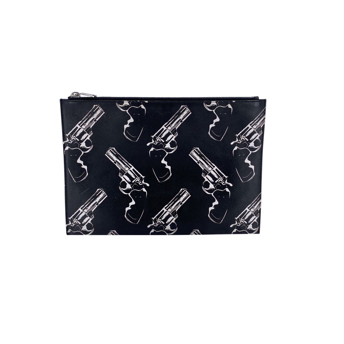 Saint Laurent Black Pop Print Leather Zip Clutch Bag Purse