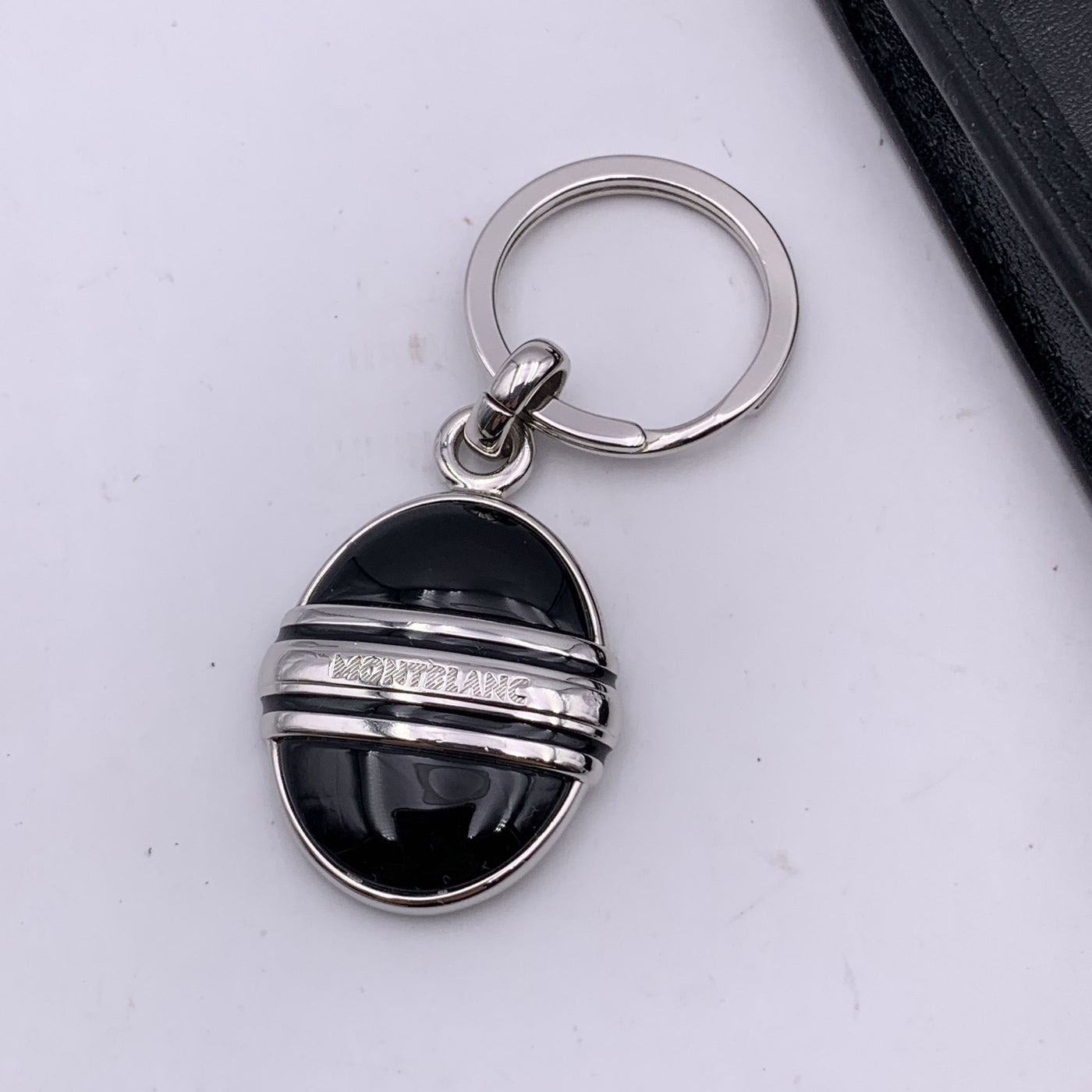Montblanc Accessory Set of Stainless Steel Keyring Black Leather Case