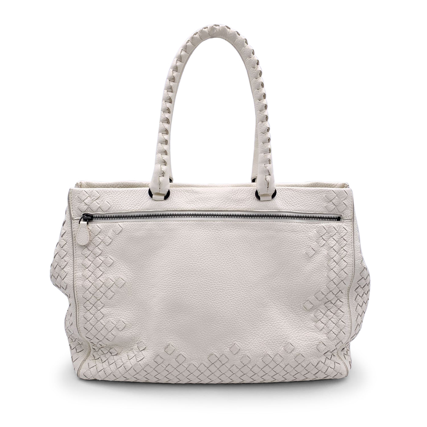 Bottega Veneta White Intrecciato Leather Woven Tote Bag