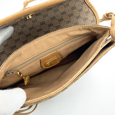 Gucci Vintage Beige Monogram Canvas Leather Small Flap Shoulder Bag