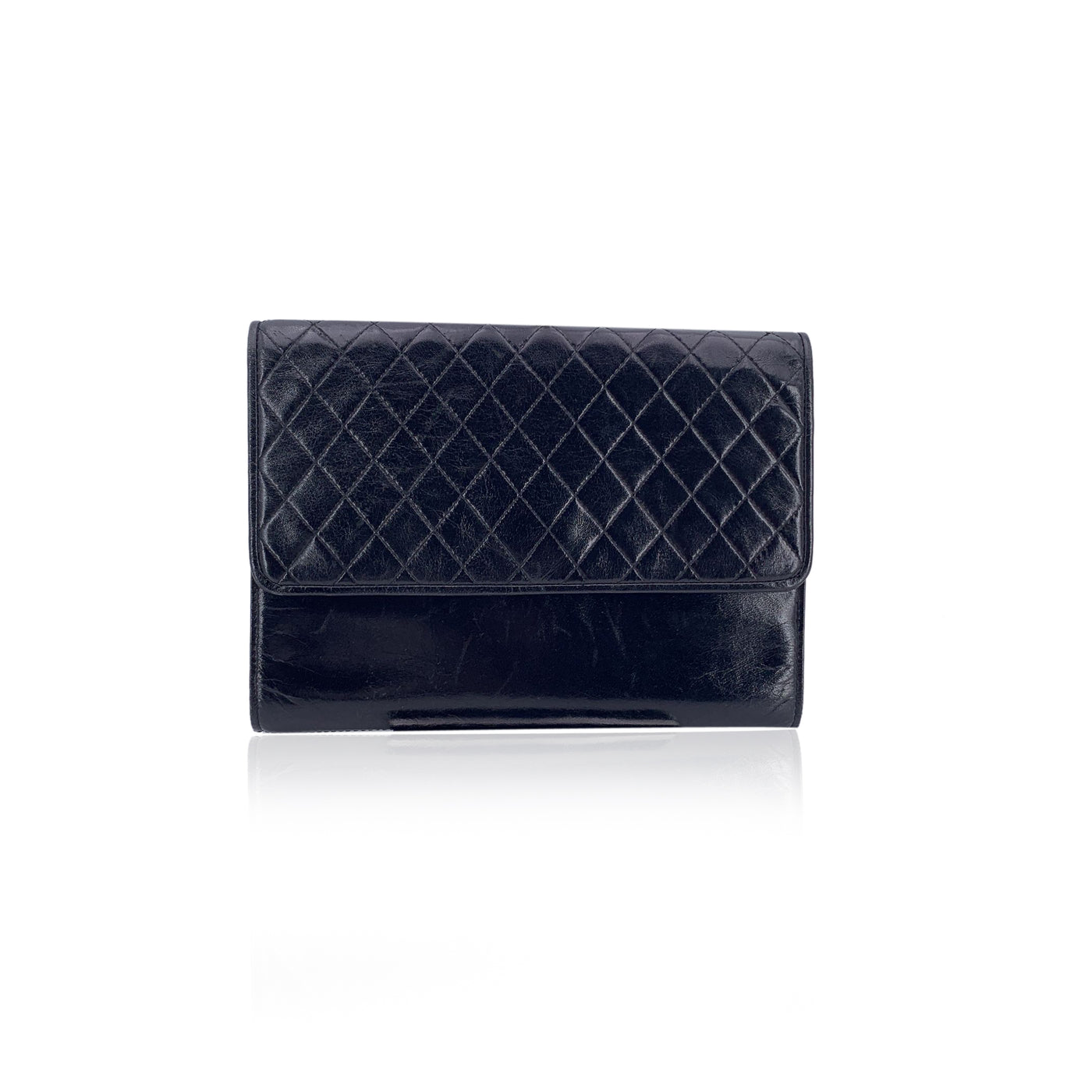 Yves Saint Laurent Vintage Black Diamond Quilted Leather Clutch Bag