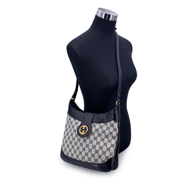 Gucci Vintage Navy Blue Monogram Canvas Logo Shoulder Bag Tote