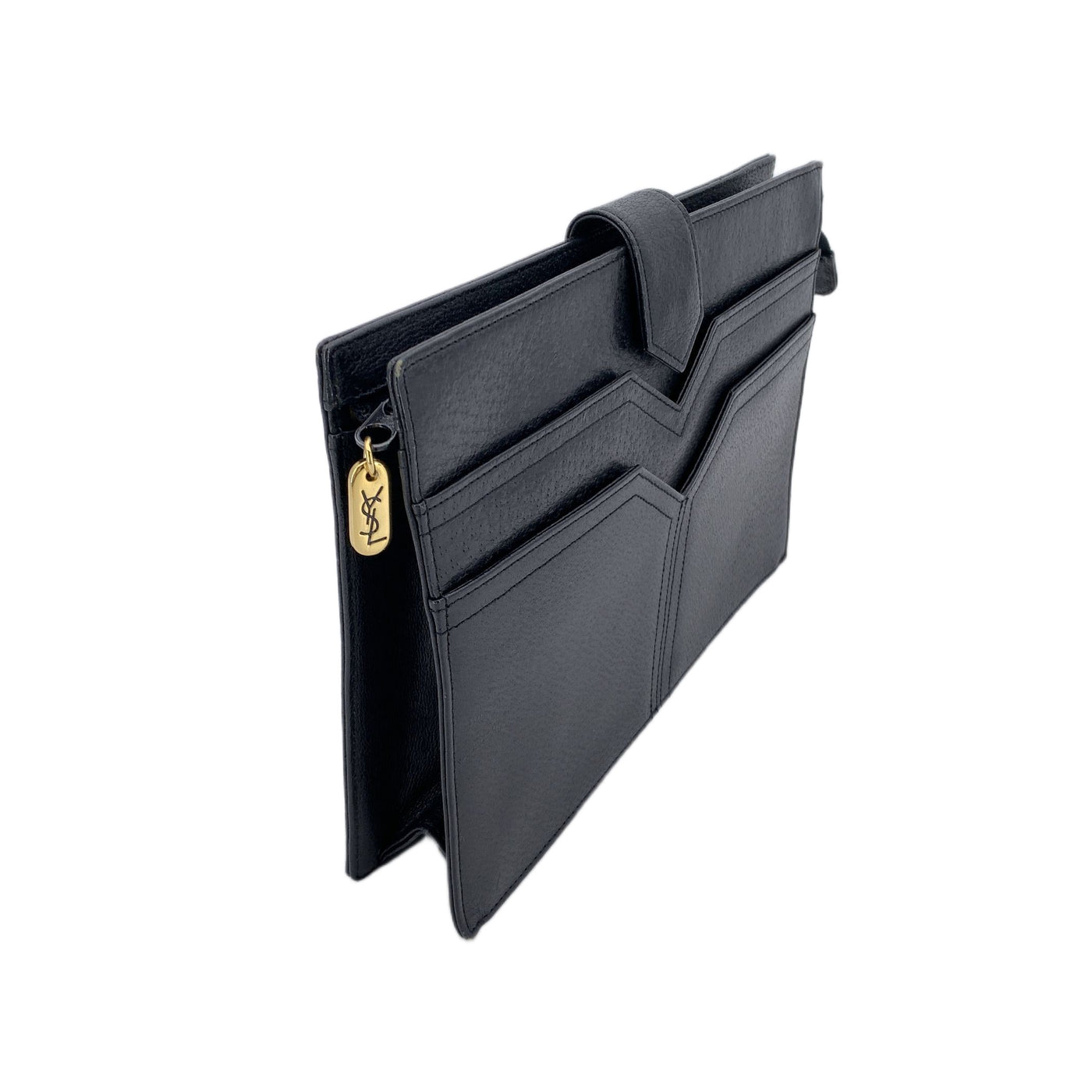 Yves Saint Laurent Vintage Black Leather Y Clutch Bag Handbag