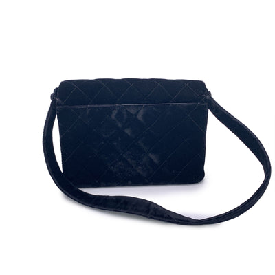 Chanel Vintage 90s Black Quilted Velvet Flap Shoulder Bag