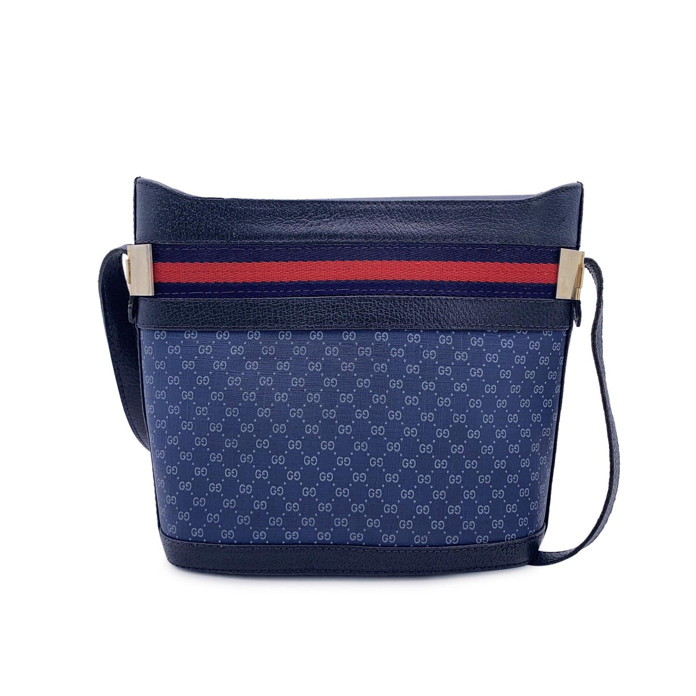 Gucci Vintage Blue Monogram Canvas Shoulder Bag Bucket