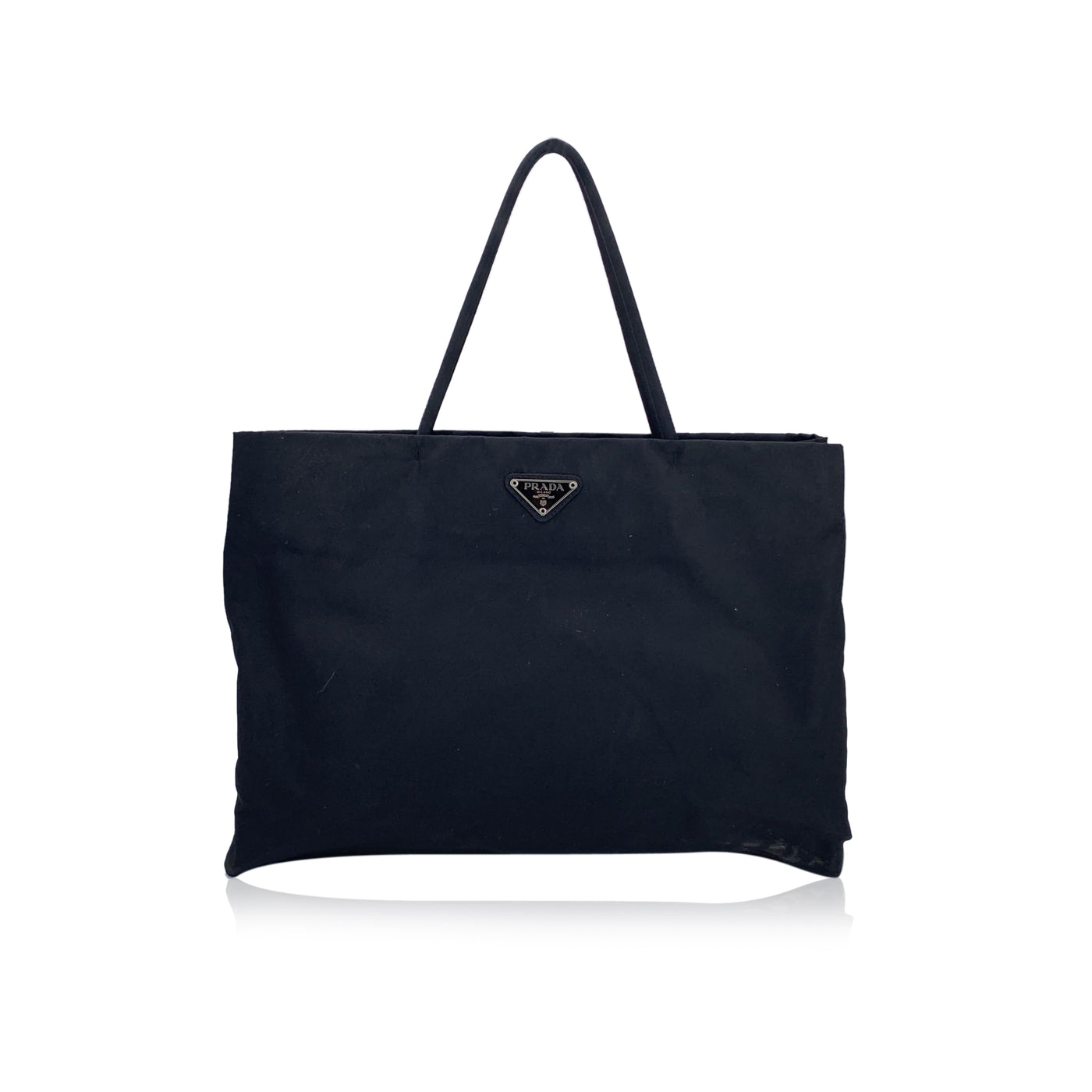 Prada Black Nylon Tessuto Triangle Logo Tote Bag Handbag