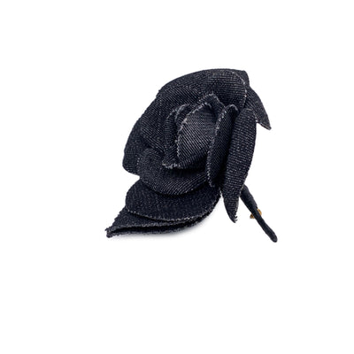 Chanel Vintage Denim Flower Brooch Pin Big Camelia Camellia