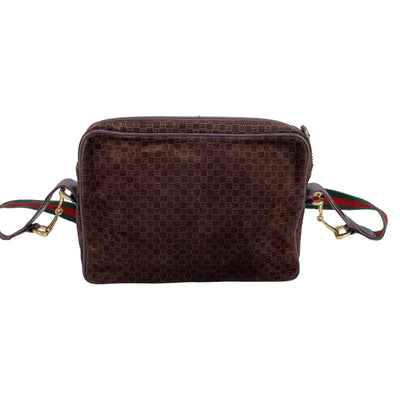 Gucci Vintage Brown Monogram Suede Web Shoulder Bag