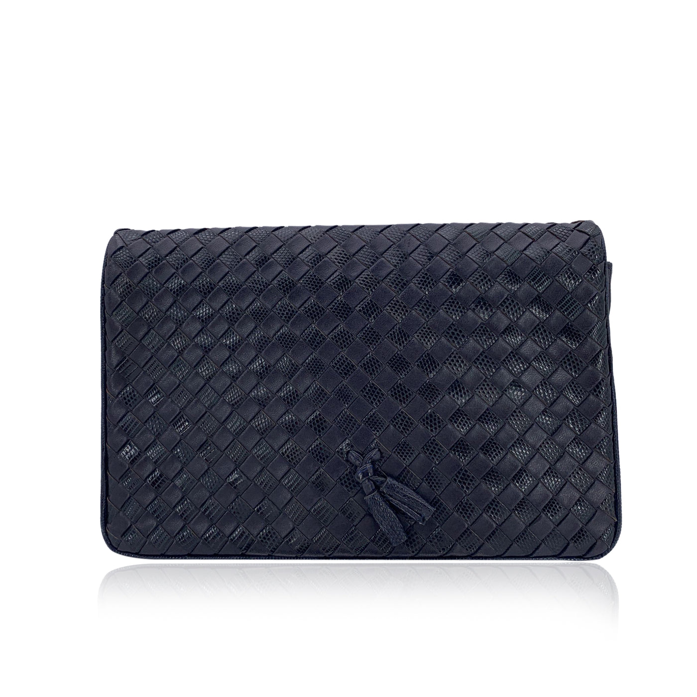 Bottega Veneta Vintage Navy Blue Intrecciato Woven Leather Clutch Bag