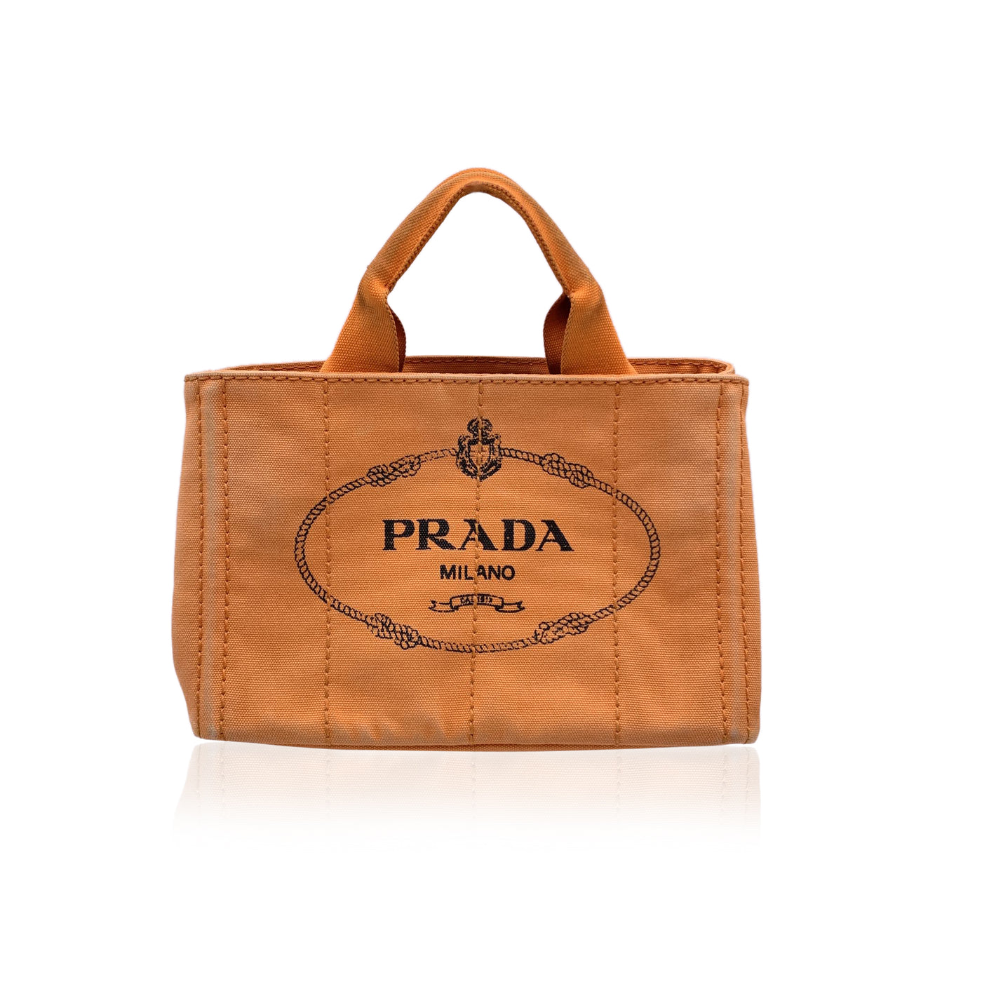 Prada Orange Canvas Canapa Logo Small Tote Bag Handbag BN2439