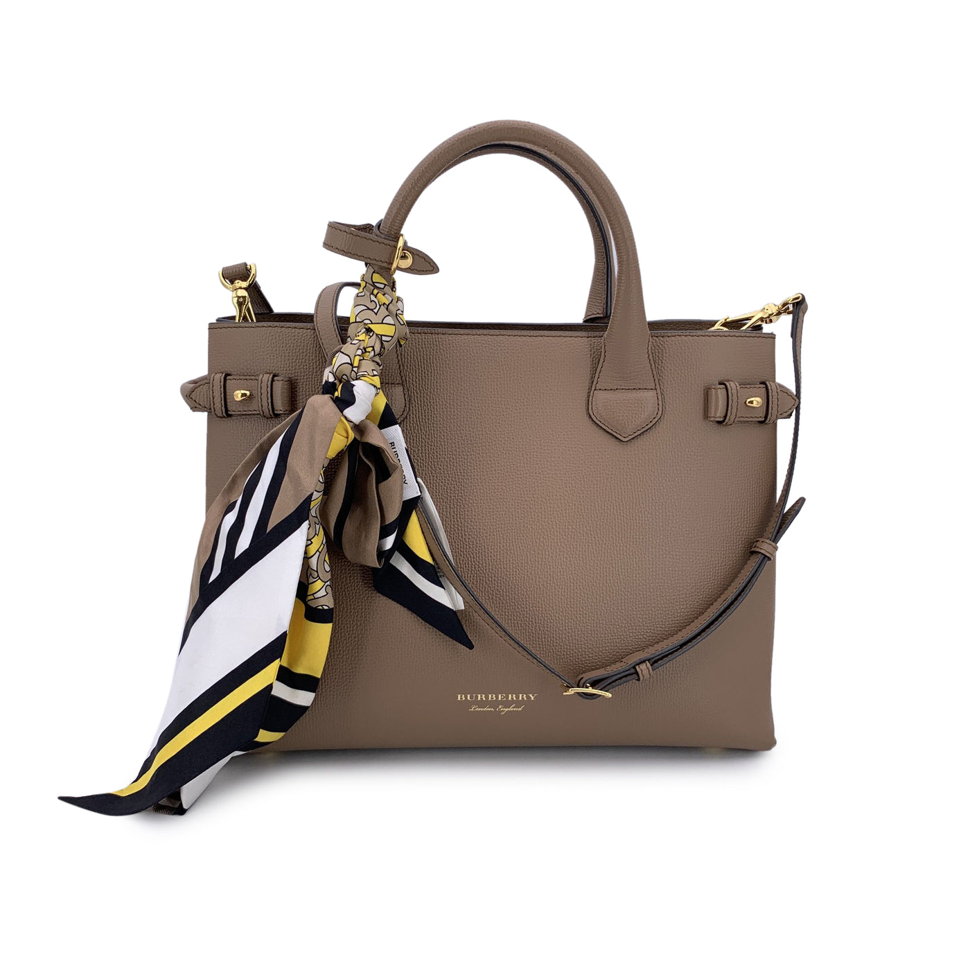 Burberry Taupe Leather Medium The Banner 2 Way Tote Bag with Strap