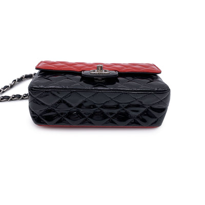 Chanel Red Black Quilted Patent Leather Mini Classic Shoulder Bag