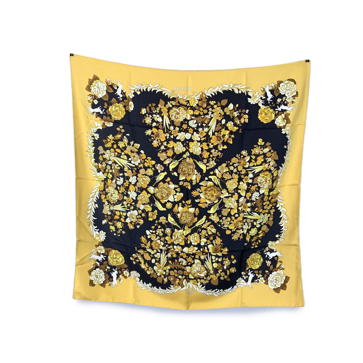 Hermes Vintage Yellow Silk Scarf Aladin 1972 Francoise Heron