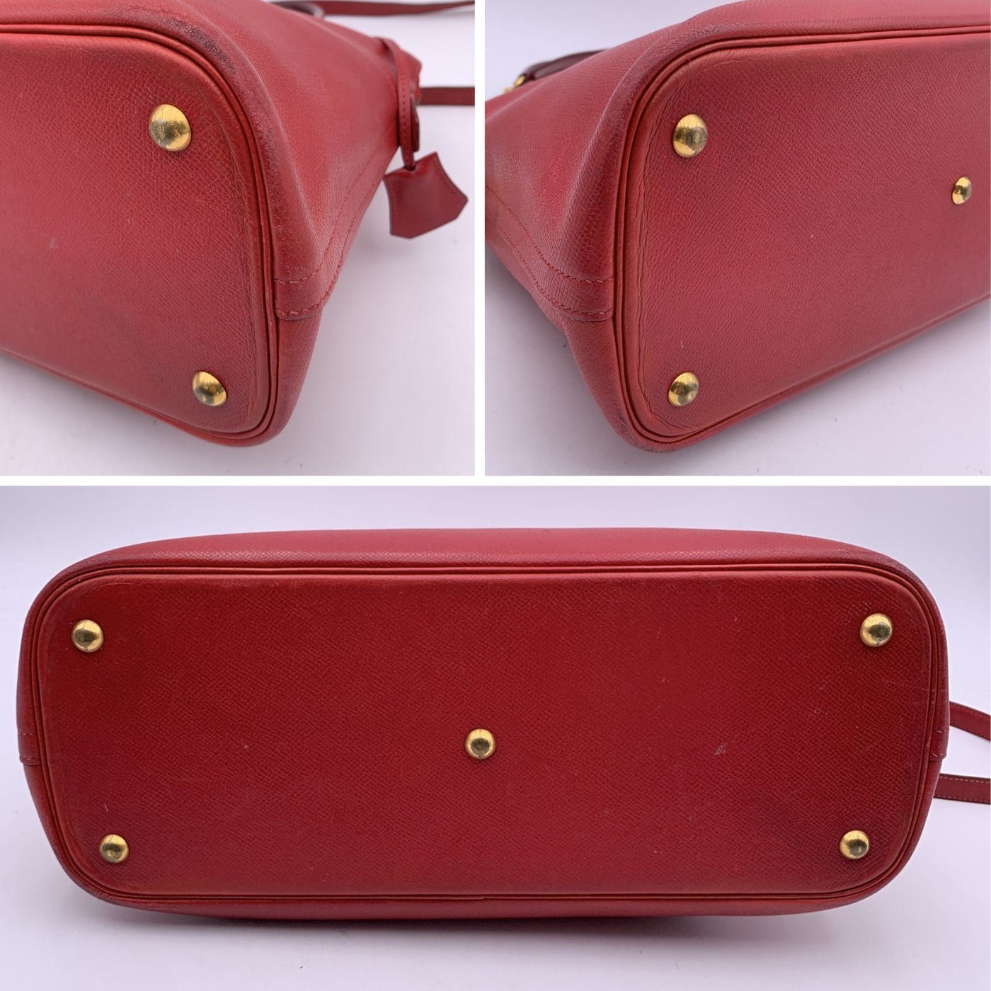 Hermes Vintage 1992 Red Leather Bolide 35 Satchel Bag with Strap