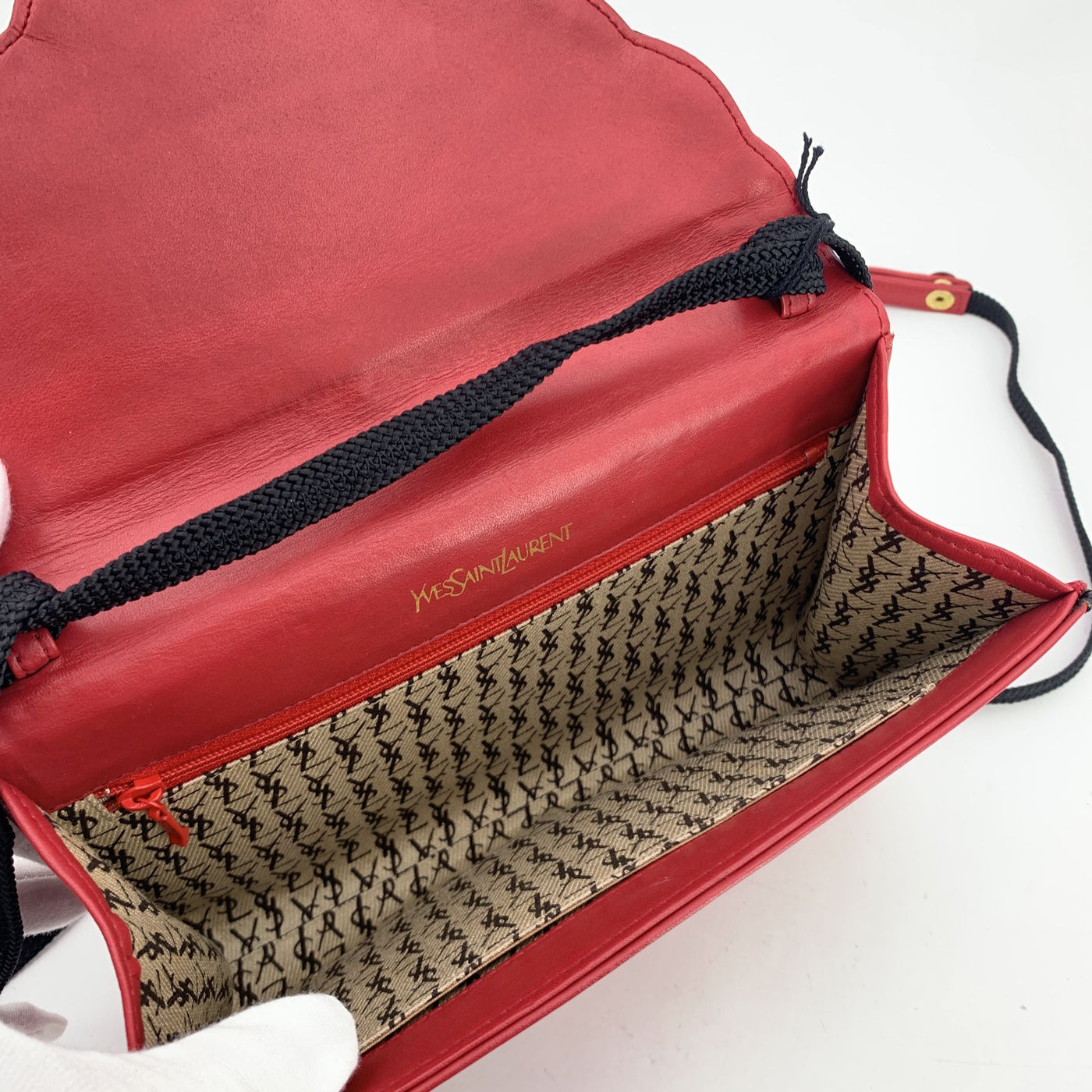 Yves Saint Laurent Vintage Red Black Leather Convertible Crossbody Bag