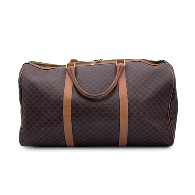 Celine Vintage Brown Macadam Canvas Duffel Duffle Weekender Bag