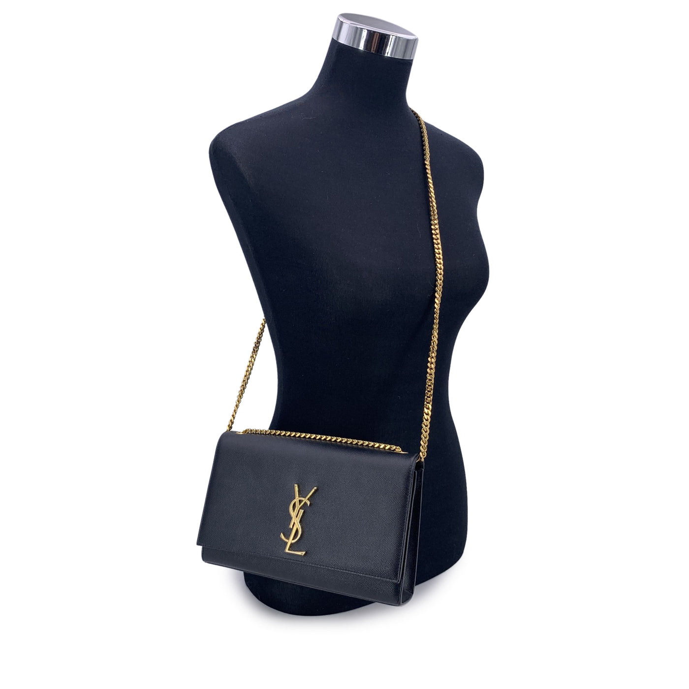 Saint Laurent Black Leather Logo Kate Medium Shoulder Bag