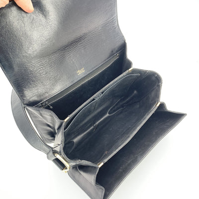Celine Vintage Black C Carriage Canvas Box Flap Shoulder Bag