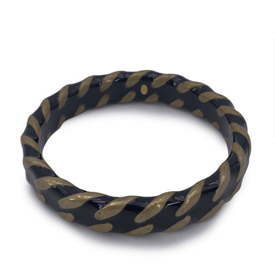 Chanel Vintage Gold Metal Black Enamel Bangle Bracelet