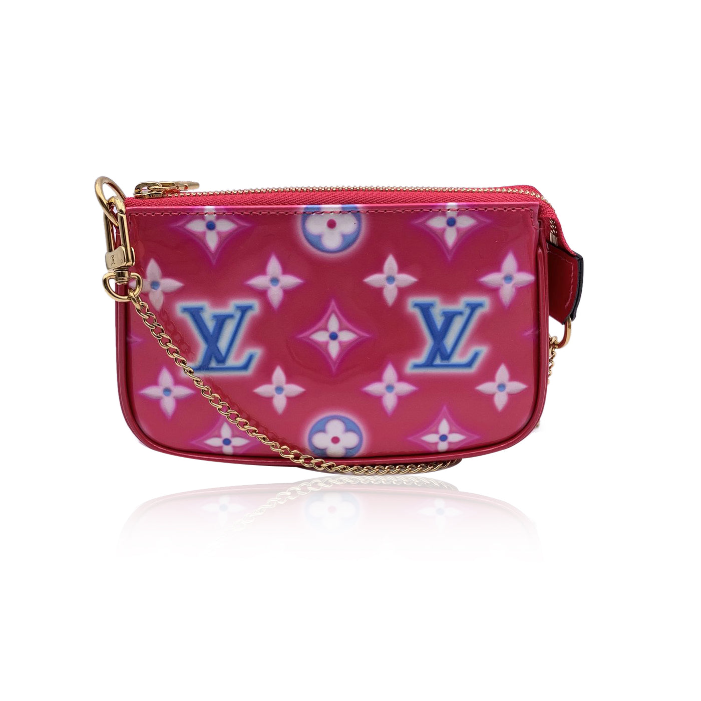 Louis Vuitton Pink Neon Monogram Vernis Mini Pochette Accessories Bag