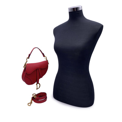 Christian Dior Red Leather Mini Saddle Bag with Shoulder Strap