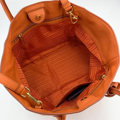 Prada Orange Vitello Daino Leather Tote Shopping Bag with Strap BN2694