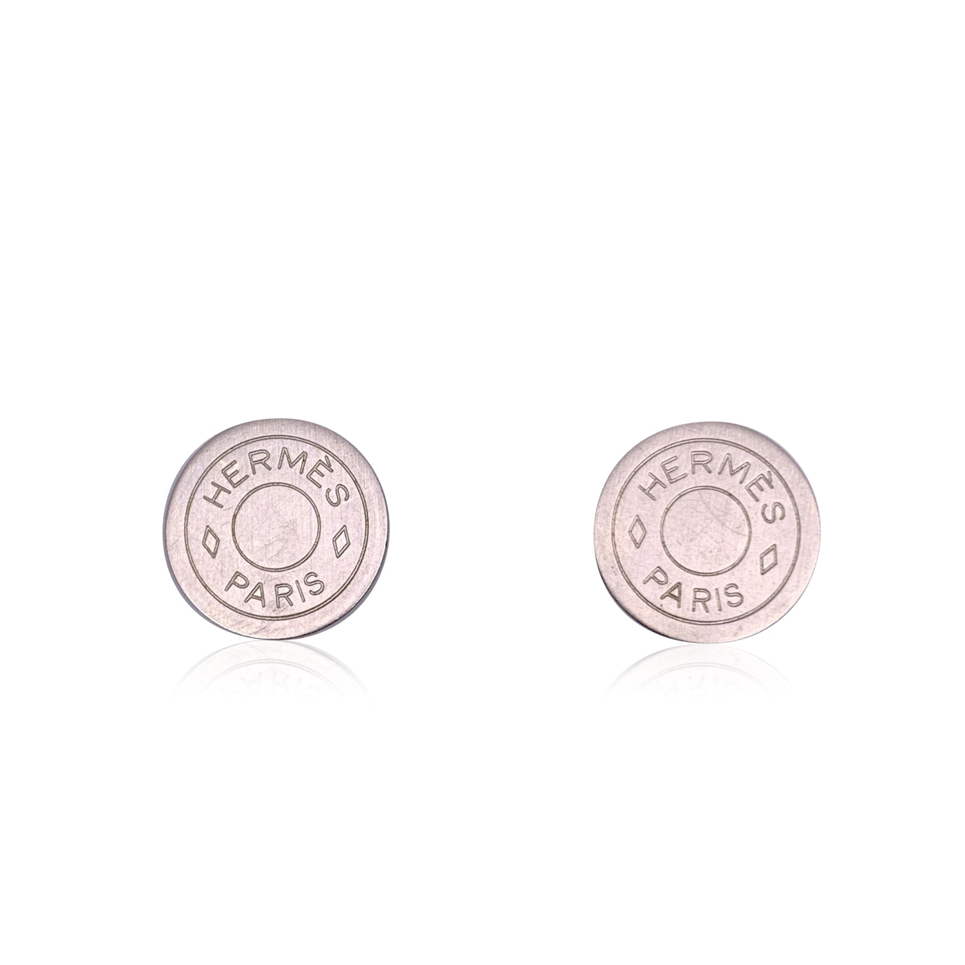 Hermes Paris Silver Metal Clou De Selle Clip On Earrings