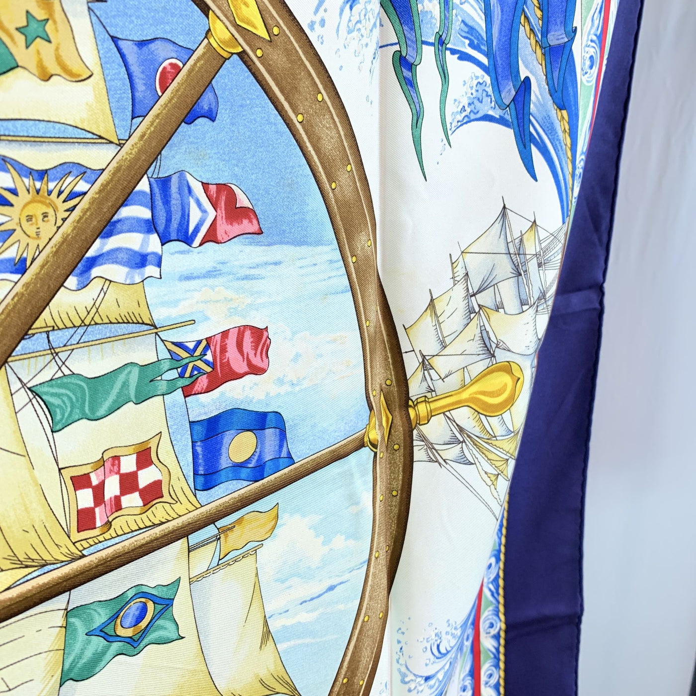 Hermes Vintage Blue Silk Scarf Vive le Vent 1992 Toutsy Bourthoumieux