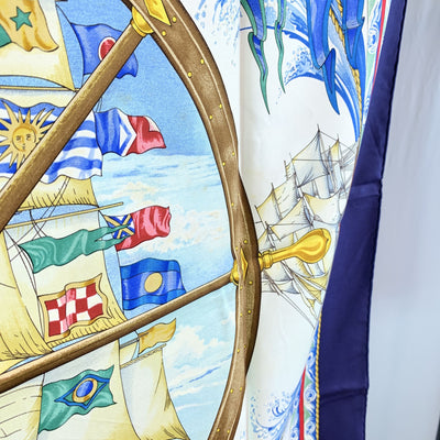 Hermes Vintage Blue Silk Scarf Vive le Vent 1992 Toutsy Bourthoumieux