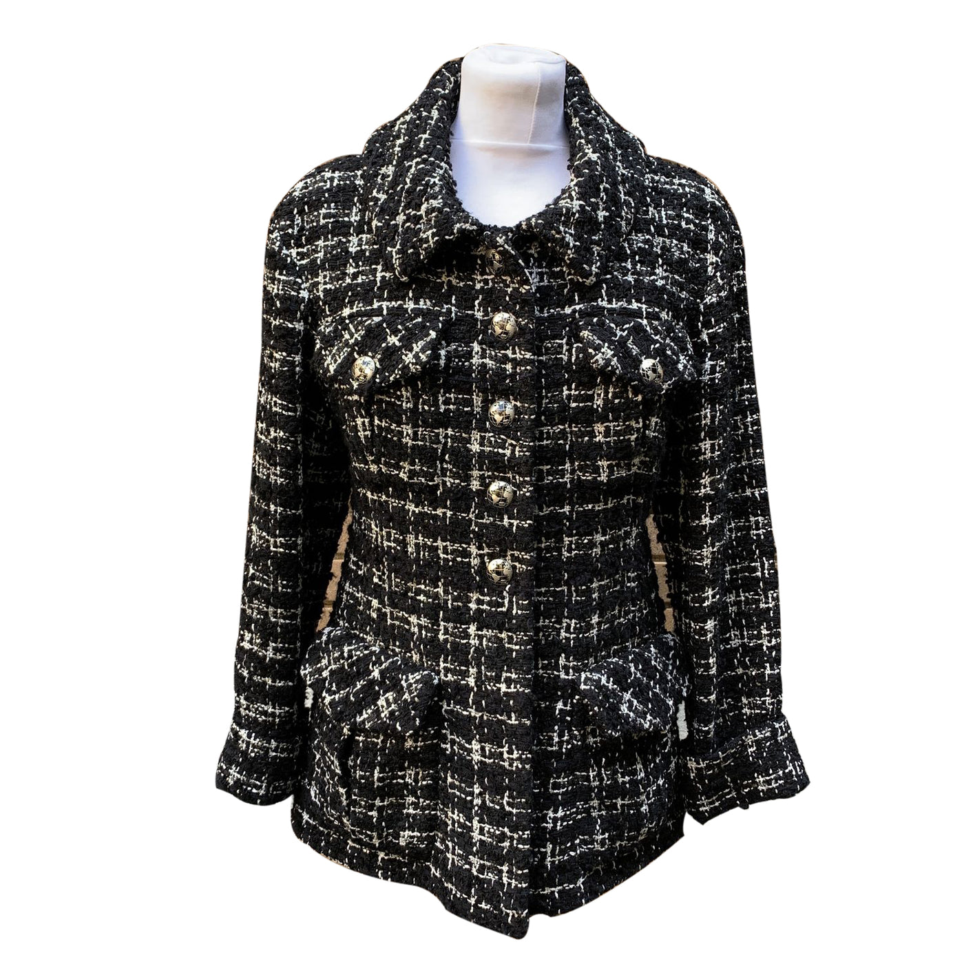 Chanel Black and White Tweed Planisphere Jacket Size 38 FR