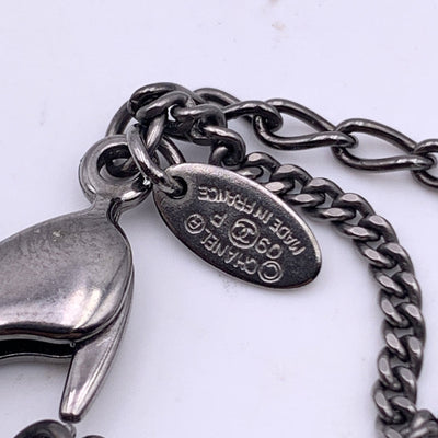 Chanel Gunmetal Double Chain CC Logo Pendant Necklace