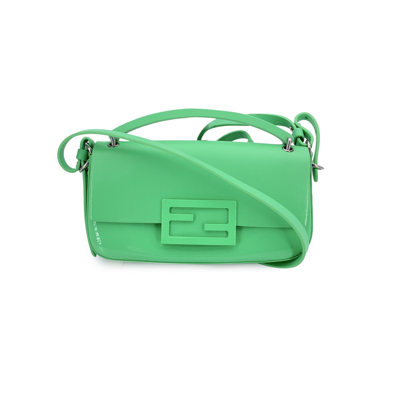 Fendi Green Patent Leather and Leather Baguette Phone Pouch