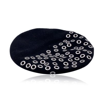 Christian Dior Black Wool Grommets Eyelets French Beret Hat