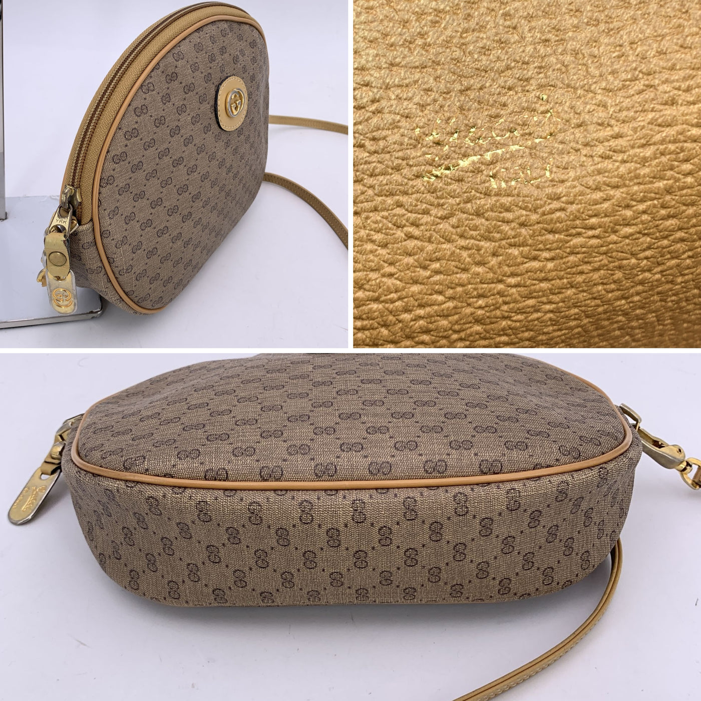 Gucci Vintage Beige Monogram Canvas Oval Messenger Crossbody Bag