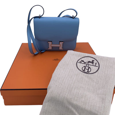 Hermes Light Blue Epsom Leather Constance 18 Shoulder Bag