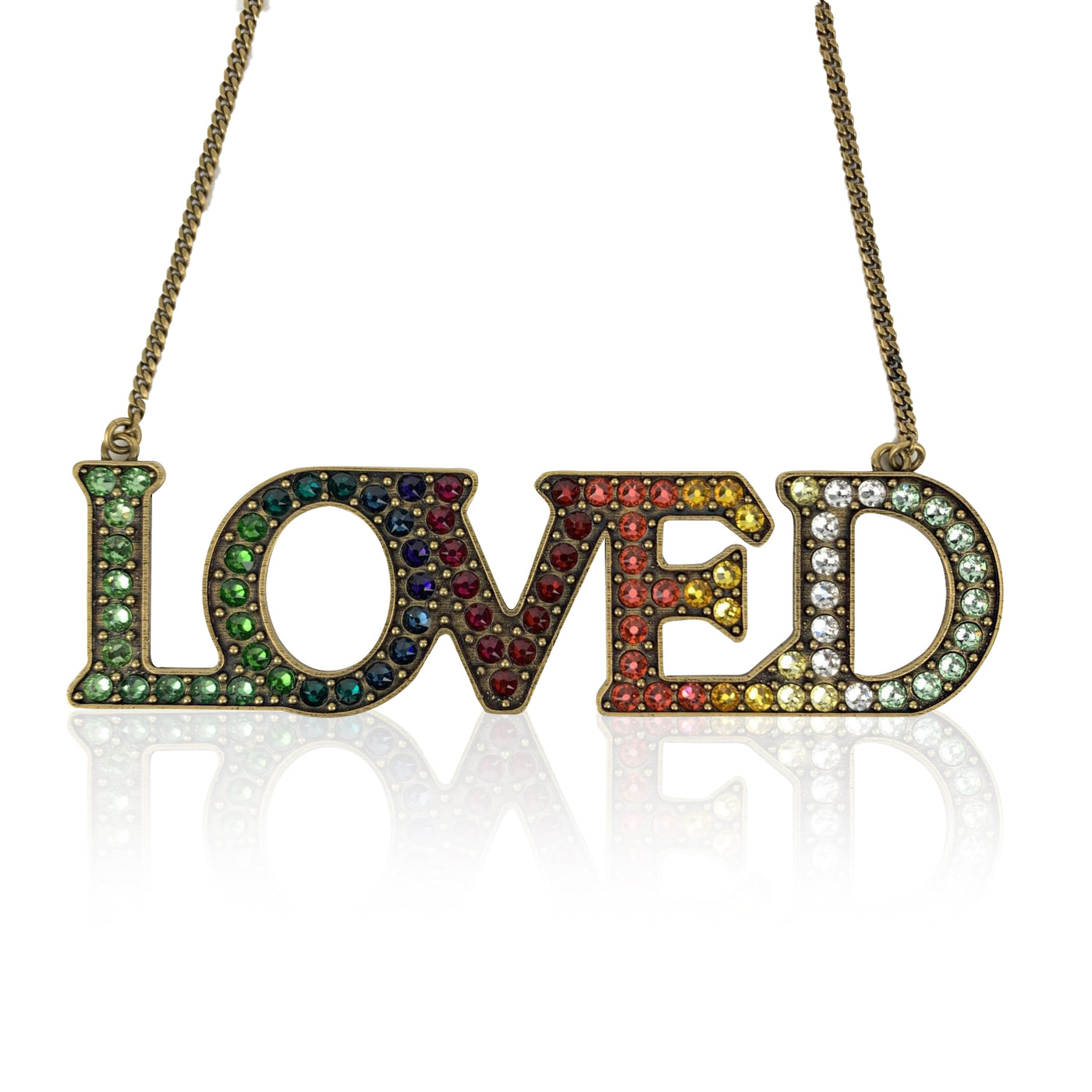 Gucci Gold Metal Necklace with Loved Pendant Multicolor Crystals