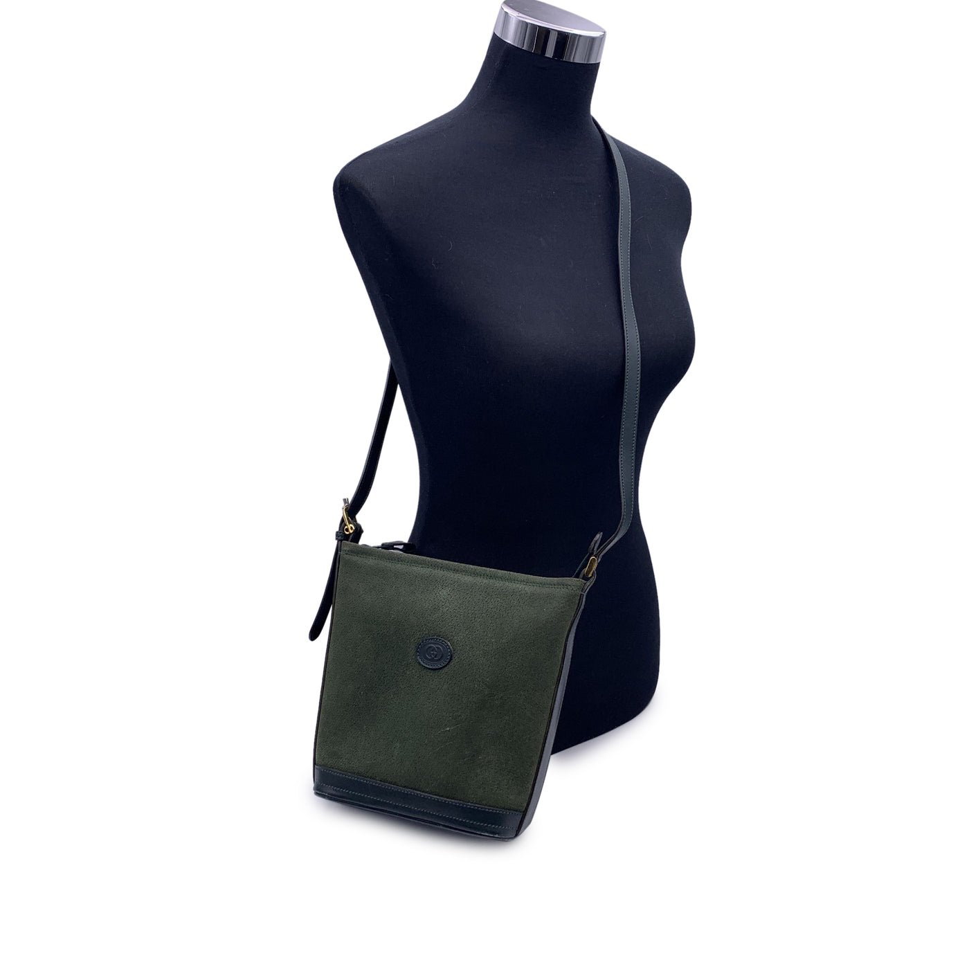 Gucci Vintage Green Suede Leather Bucket Crossbody Shoulder Bag
