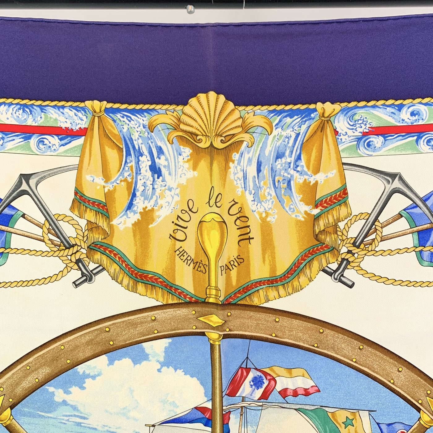 Hermes Vintage Blue Silk Scarf Vive le Vent 1992 Toutsy Bourthoumieux