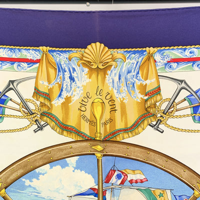 Hermes Vintage Blue Silk Scarf Vive le Vent 1992 Toutsy Bourthoumieux