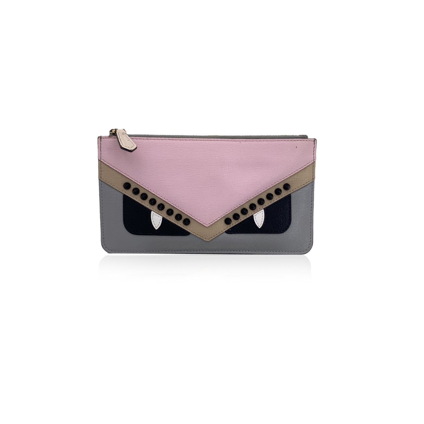 Fendi Multicolor Leather Monster Zip Pochette Pouch with Studs
